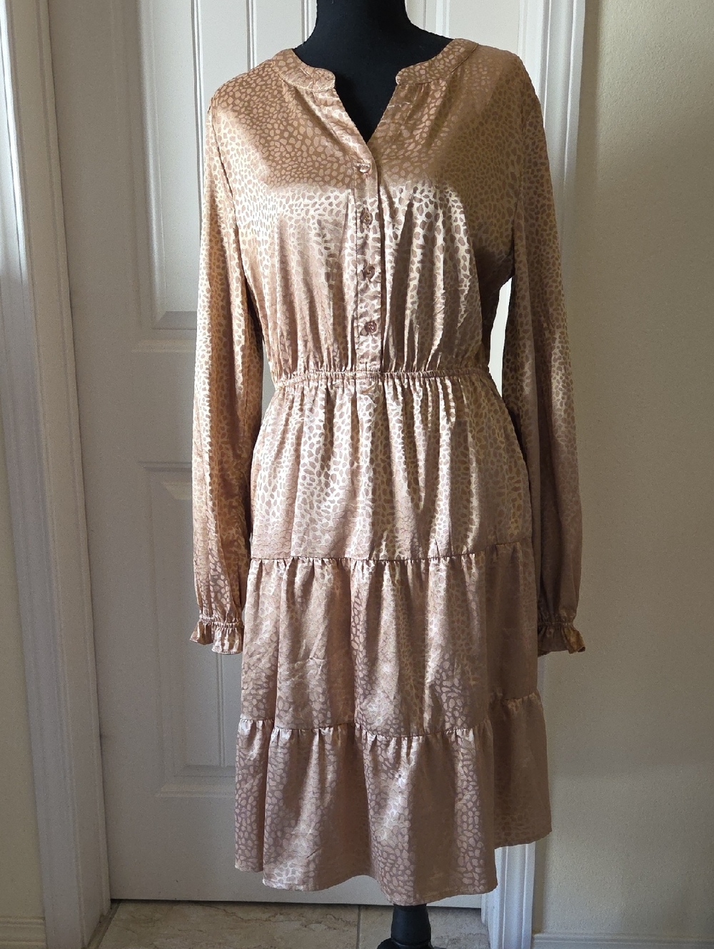 DownEast 'Feline Frenzy' Copper/Camel Tiered Dress, Size L, NWT